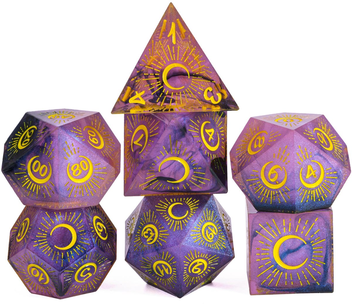 Joya Dice® Dungeons and Dragons Dobbelsteen set | Polydice DnD Dobbelstenen Set | D&D Dice set | Resin 7 stuks set | Incl Luxe Opbergdoos | Celestial Moon